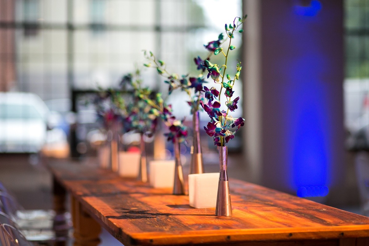 Wood Tables Blue Orchids Loft Venues Philadelphia Mitzvahs Evantine Design Moulin Sherman Mills