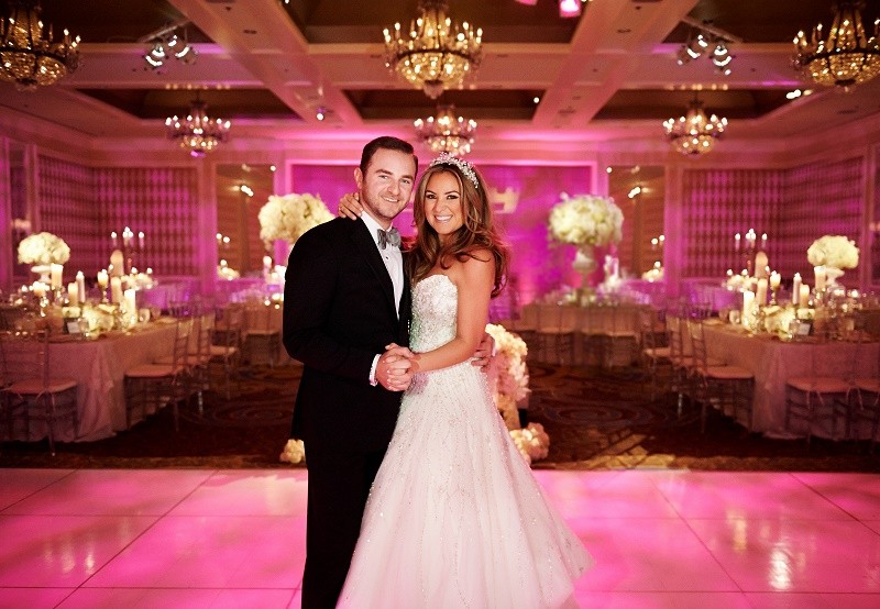 Glamorous Weddings Pink Lighting Philly Weddings Four Seasons Hotel Evantine Design Event Designers Wedding Planners Philadelphia Philip Gabriel Photography