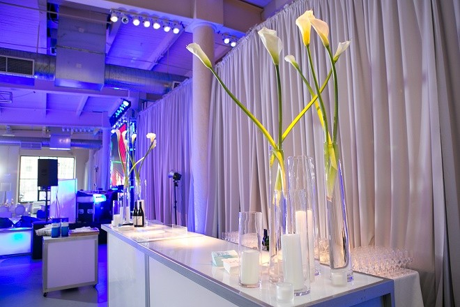 modern white lounge mitzvah with raw wood blue lighting evantine designn moulin loft space philadelphia 1