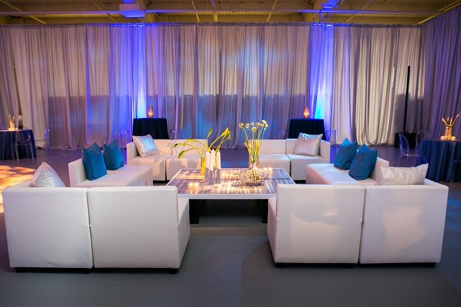 modern white lounge mitzvah with raw wood blue lighting evantine designn moulin loft space philadelphia 17