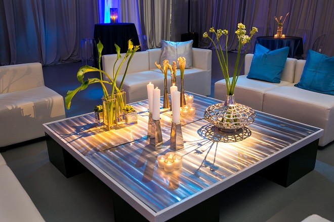 modern white lounge mitzvah with raw wood blue lighting evantine designn moulin loft space philadelphia 20