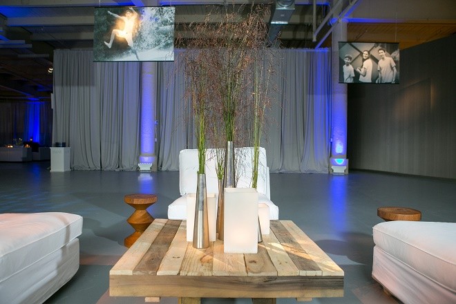 modern white lounge mitzvah with raw wood blue lighting evantine designn moulin loft space philadelphia 32