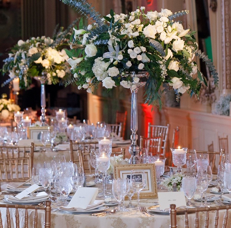 Tall White Wedding Flower Arrangements Ballroom Weddings Delaware Event Planners Evantine Design