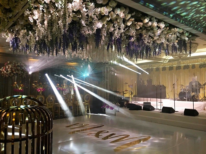 Mike and MaryLou Floral Ceiling White Dance Floor Evantine Design Philly Weddings