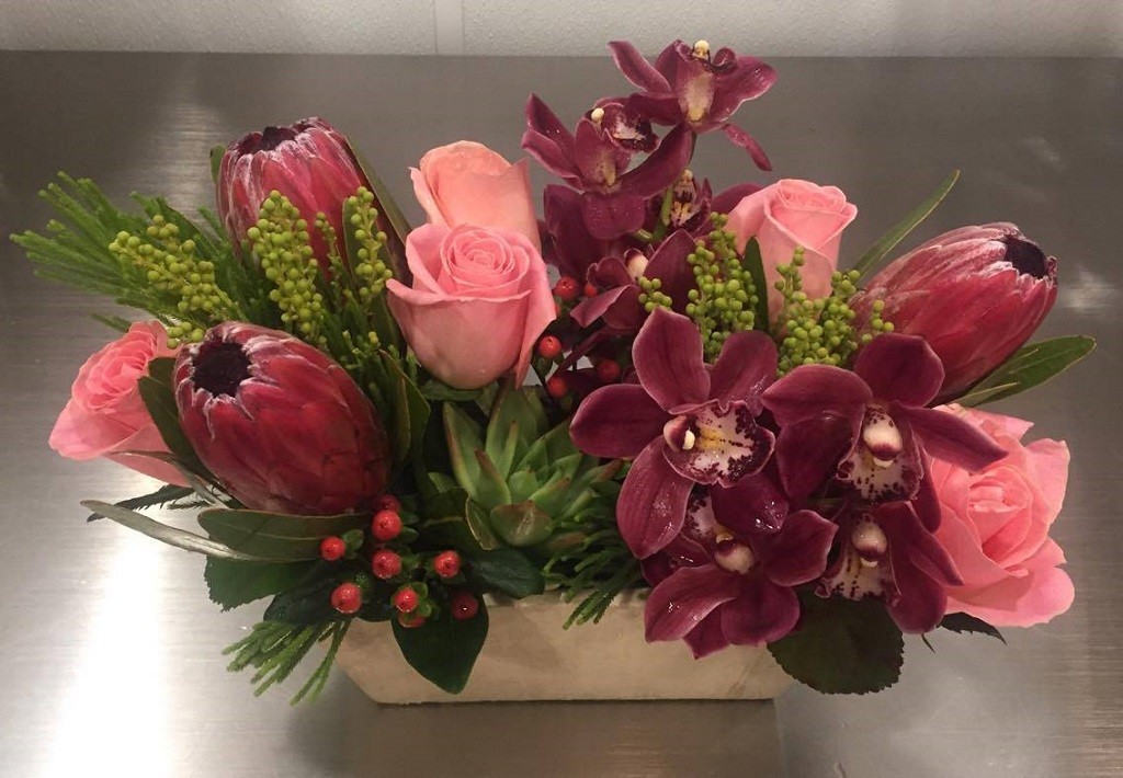 king protea pink and burgundy valentine’s day flowers evantine design