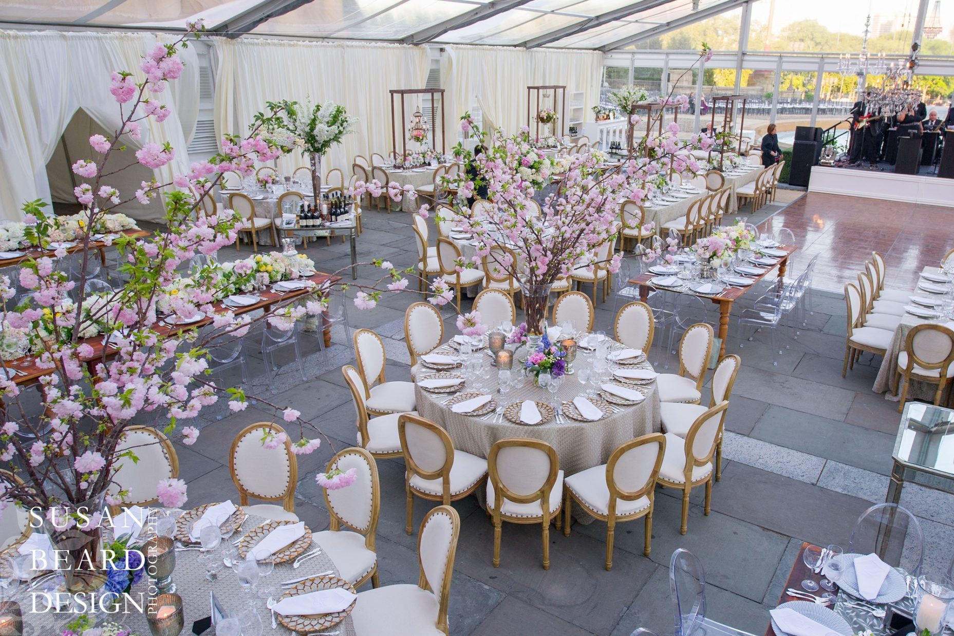 Spring Weddings Flowering Cherry Branches Tent Weddings Evantine Design Art Museum Philadelphia